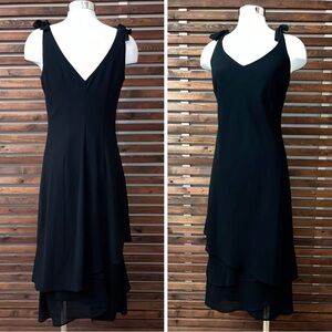 Vintage 1990s 90s Sheer Layered Bottom Little Black Dress w/ Shoulder Bow Ties